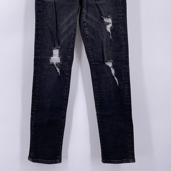 Fashion Nova Sz 0 Black Slim Straight Leg Jeans Mid Rise Distressed 24x29 - Picture 3 of 8